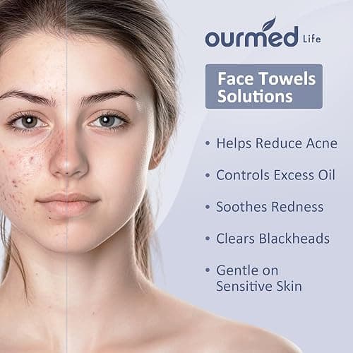 Ourmed Life Face Towels, Disposable Biodegradable Clean Facial Towels for Sensitive Skin, Lint- free Face Cloths for Makeup Remover, Skincare and Women Cleaning, Dry Wipes,100 Count Dot Texture thumbnail 2