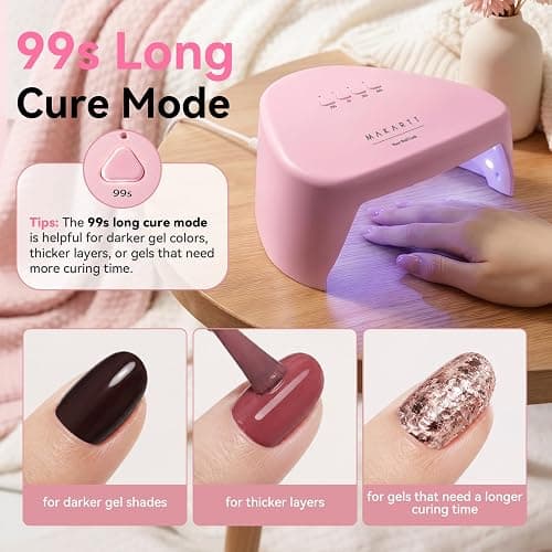 Makartt Compact Travel UV Nail Lamp for Gel Polish, Plug-in Nail Dryer with 5s Flash Cure, 99s Mode for Dark Thick Gels, Auto Sensor, 4 Timers & 18 LED Beads for Beginner Home DIY Gift (Pink) thumbnail 4