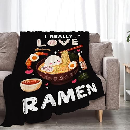 Ramen Blanket Soft Fuzzy Fleece Ramen Noodle Food Throw Blankets Decor Cozy Warm Plush Flannel Foodie Blanket Gifts for Boys Girls Men Women Home Chair Sofa Couch Bed 60"X50" thumbnail 7