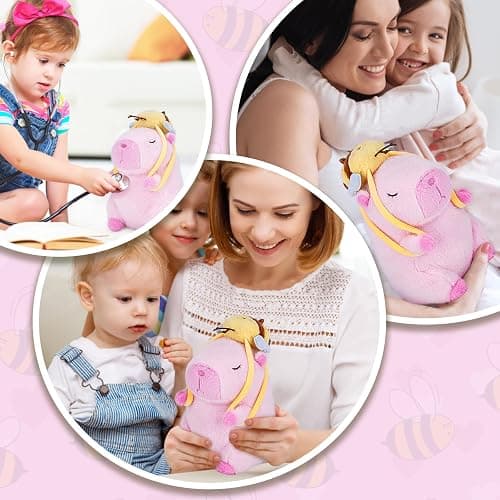 CHDBLOCK Capybara Plush Toy - 9 Inch Kawaii Capibara Stuffed Animal with Bee Backpack, Cute Pink Capybara Plushie Doll Pillow for Kids and Adults thumbnail 4