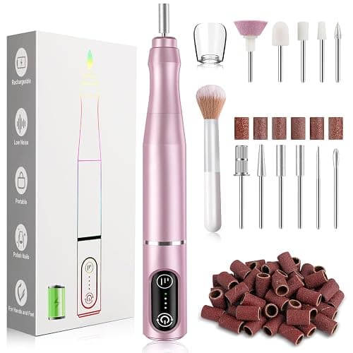 TUOBEO Cordless Nail Drill Electric Rechargeable File Kit, Professional Efile Acrylic Gel Nail Polish Remover Pedicure Manicure Machine Portable Set with 11 Bits 56 Sanding Bands (Pink) - Image 1