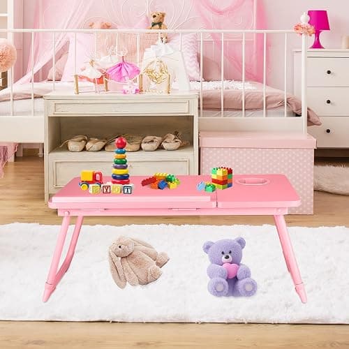 CloudTrip Laptop Desk for Bed or Couch, Lap Desk, Woking in Bed Desk, Home Office Desks, Breakfast Tray, Desk with Cup Holder, Watching Movies in Bed, Laptop Stand for Bed, Fordable Legs Desk (Pink) thumbnail 5