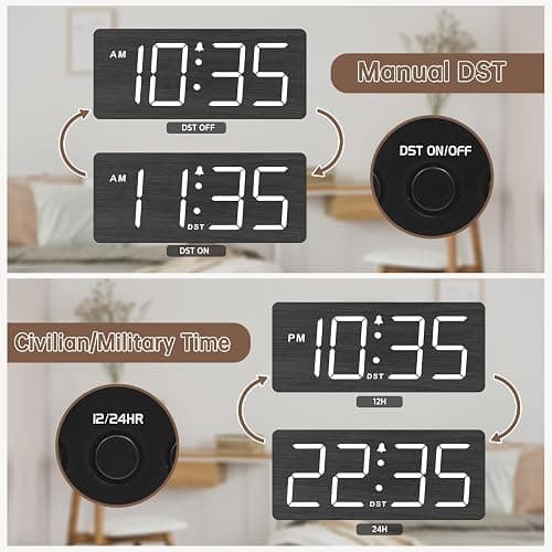 DreamSky Wooden Digital Alarm Clock for Bedroom - Loud Alarm Clock for Heavy Sleepers with Volume Control, Desk Clocks for Living Room with Large Numbers, Dimmer, DST, Wood Decor (Plug in Clock) thumbnail 6