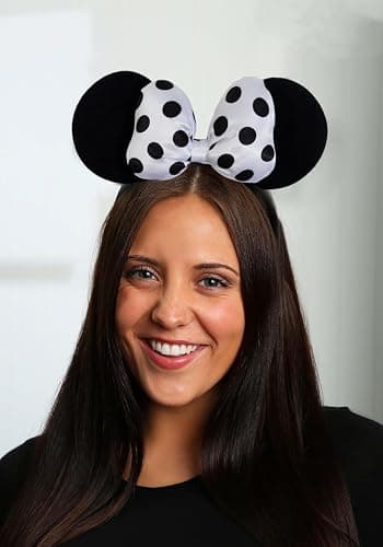 Jeffan Mouse Ear Headband with 3D Cotton Bow, Polka Dot Bow Mouse Party Costume Accessories for Women Girls (Black) thumbnail 7