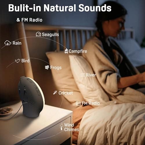 Wake Up Light Sunrise Alarm Clock for Kids, Heavy Sleepers, Bedroom, with Sunrise Simulation, Sleep Aid, Dual Alarms, FM Radio, Snooze, Nightlight, Daylight, 7 Colors, 7 Natural Sounds, Ideal for Gift thumbnail 4