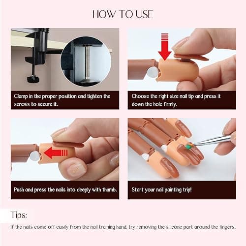 Saviland Practice Hand for Acrylic Nails, Flexible Moveable Fake Hands, Manicure Trainng Hand Nail Kit for Beginners, Movable Nail Maniquin Hand with 200PCS Nail Tips, Nail Glues, Brush and Clipper - A-Nail Practice Hand thumbnail 6