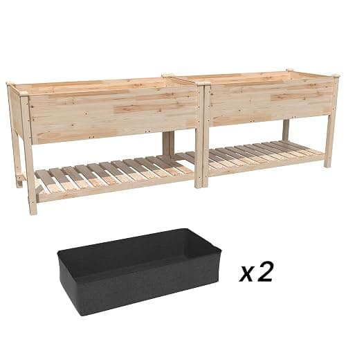 Gotland 2pcs Raised Garden Bed with Legs, Raised Beds for Gardening with Storage Shelf Bed Liner Drainage Holes, Wooden Planter Raised Beds, Raised Planter Box Backyard, Patio, Balcony, Natural thumbnail 4