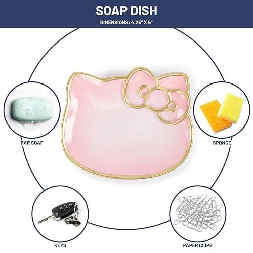 Jay Franco Hello Kitty Bathroom Accessories - 2 Piece Pink Resin Bathroom Décor and Storage Set Includes Toothbrush Holder and Soap Dish thumbnail 4