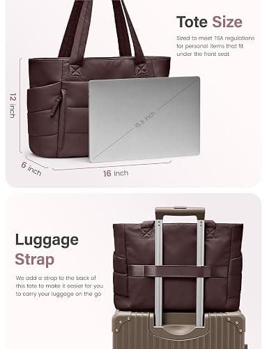 Uselike Tote Bag for Women with Zipper, Quilted Puffer Tote Bag with Compartments, Lightweight Puffy Work Bags for Women thumbnail 6