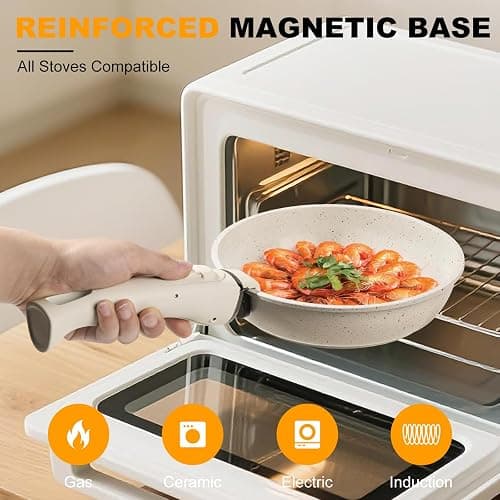 Pots and Pans Set Non Stick 20PCS, Ceramic Cookware Set Detachable Handle Non Toxic Stackable Kithchen Set, Dishwasher Oven Safe Induction Compatiable Frying Pans Pots Skillets, White thumbnail 6