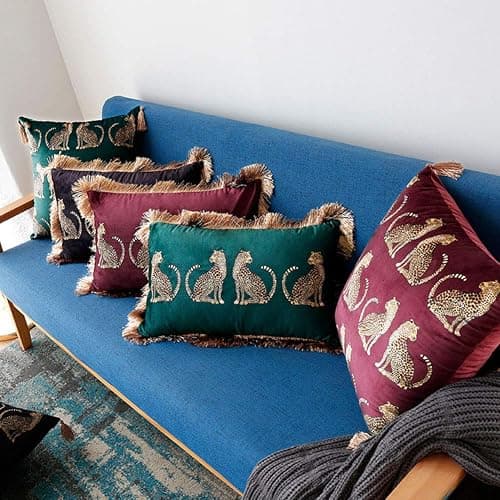 XSlive Lumbar Decorative Throw Pillow Cover with Tassels Leopard Pattern Cushion Cover Luxury Style Soft Velvet Pillowcase for Sofa Couch Bedroom (18"x18",Black) thumbnail 4