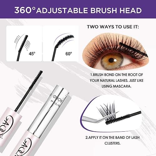 GAQQI Lash Cluster Glue, Lash Bond and Seal Waterproof, Bond & Seal Eyelash Glue for Clusters, Eyelash Adhesive Black Long-Lasting 72H, Latex-Free（5ml+5ml） thumbnail 4