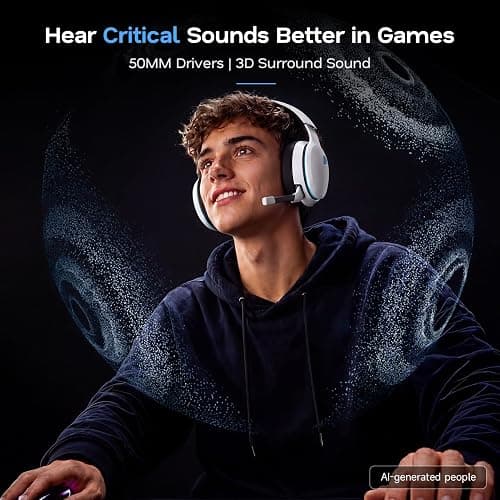 AOC 2.4GHz Wireless Gaming Headset for PS5, PS4, PC, Switch, 45Hr, White | Bluetooth 6.0 Gaming Headphones with Noise Canceling Mic, 7.1 Virtual Surround, Great for Fortnite & Call of Duty/FPS Gamers thumbnail 3