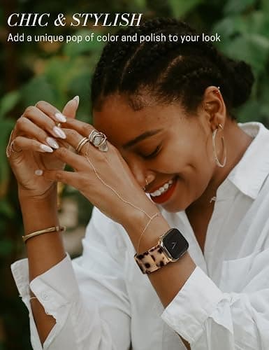 Heesch Stretchy Resin Watch Band Compatible with Apple Watch for Women, Tortoise Watch Strap Bracelet Wristband for iwatch Series Ultra/10/9/8/7/SE/6/5, 38/40/41/42mm, 44/45/46/49mm, Rectangle thumbnail 5