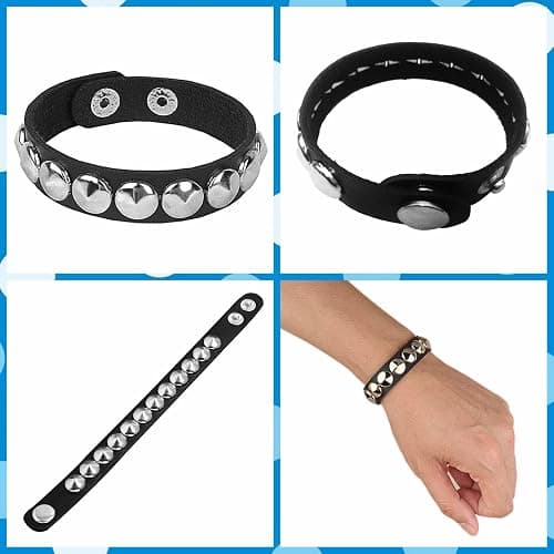 Tosmifairy 3 Pieces Punk Rock Leather Bracelets for Women Pop 80s 90s Emo Jewelry Accessories Retro Spiked Adjustable Wrap Wrist Cuffs thumbnail 4
