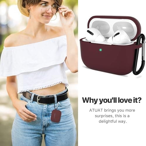 ATUAT for AirPods Pro 1st/2nd Generation Case Cover, Protective Silicone Skin Accessories with Keychain for Women Men for Apple AirPods Pro 2019/2022 Charging Case,Front LED Visible-Burgundy thumbnail 5