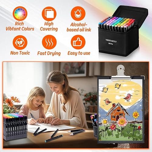 VBESTARTLY 80 Colors Alcohol Markers with Base, Permanent Dual Tip Art Markers for Adults Anime Coloring Sketch Illustrations Pefect for Gift- Refillable thumbnail 6
