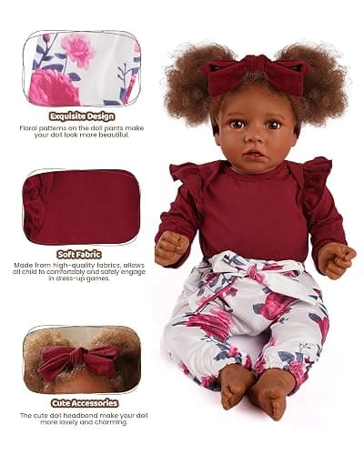 BABESIDE 3 Pcs Reborn Baby Doll Clothes for 17-22 Inch Babydolls, Floral Patterns Lifelike Baby Doll Accessories for Realistic Baby Dolls Girl, Wine Red thumbnail 3