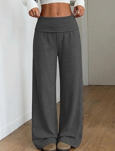 ZAFUL Women's Striped Pants Fold Waist Wide Leg Pants Lounge Pajama Pants | PJ Bottoms, Lounge & Casual, Cozy Lightweight Comfy Stretchy Loose Trousers, Loose Fit, Casual Daily Home Wear thumbnail 5