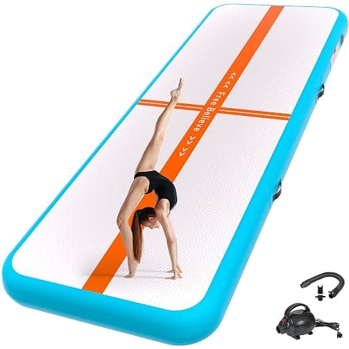 FINCOME Inflatable Gymnastics Mat Air Tumble Track Mats 10/13/16/20ft Training Mats for Home Use Air Mat with Pump 4”/6” Thick for Cheerleading/Yoga/Parkour/Beach/Park/Water - Image 1