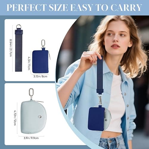 KeyChain Wallet Wristlet Wallets For Women Mini Zip Dual Pouch Wristlet thumbnail 2