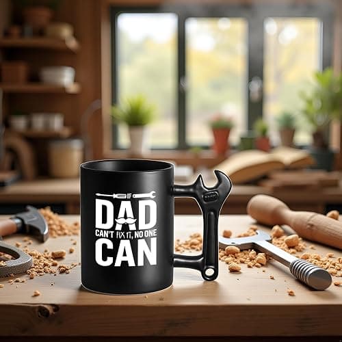 LOZACHE Novelty Coffee Mug with Wrench Handle for Dad, Funny Birthday Gifts from Daughter Son for Father, Papa, Daddy - Christmas, Father's Day Gift Idea - If Dad Can't Fix It NO One Can Cup thumbnail 8
