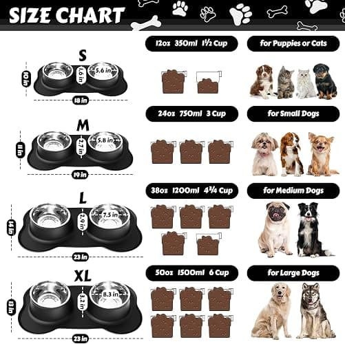 AsFrost Dog Food Bowls Stainless Steel Dog Bowls with No Spill Non-Skid Silicone Mat, Dog Food and Water Bowl Set, Dog Dishes for Small Medium Large Sized Dogs Pet Food Feeding Bowls, 4 Cup, Black thumbnail 3