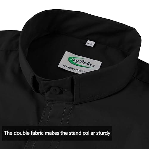IvyRobes Men's Short Sleeves Tab Collar Clergy Shirt- Black White Purple - 15(Fit <14.5" Neck) - Black thumbnail 5