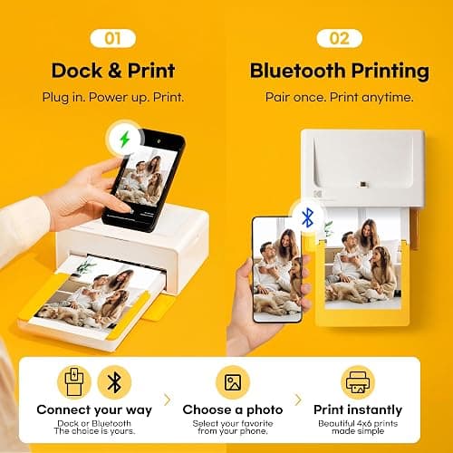 KODAK Dock Plus 4x6 Photo Printer, Smartphone Docking, 4PASS, 50 Sheets | Bluetooth, iPhone & Android Smartphone Compatible, Charge While Printing, Water, Fingerprint and Fade Resistant thumbnail 3
