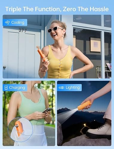 JISULIFE 3 IN 1 Handheld Mini Fan - Portable Fan & Power Bank & Flashlight, 19H Max Cooling, USB Rechargeable, Pocket-Sized for Travel, Cruise, Concerts, Makeup, Summer Gifts for Women(Tropical Coral) thumbnail 2