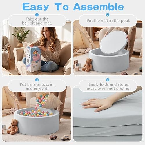 SHJADE Foam Ball Pit, 35.4"x 11.8" Ball Pits for Toddlers-Grey | Soft Memory Sponge Round Playpen Ball Pool for Kids, Ideal Gift for Babies, Indoor and Outdoor Game, Balls not Included thumbnail 5