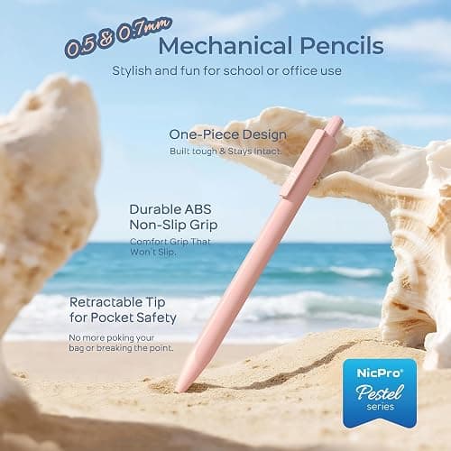 Nicpro 6PCS Pastel Mechanical Pencil Set with Case, Cute Drafting Pencils 0.5mm & 0.7mm with 6 Tubes HB Lead Refills, Erasers, Eraser Refills, Aesthetic School Supplies for Girls Drawing Sketching thumbnail 2