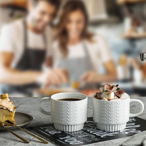 Miamolo Stackable Coffee Mugs, Coffee Mug Set of 4 with Spoons & Stand, 13oz Espresso Cups for Drinks Latte Cappuccino Tea, Coffee Cup for Housewarming Birthday Gift, Dishwasher Safe, White thumbnail 2