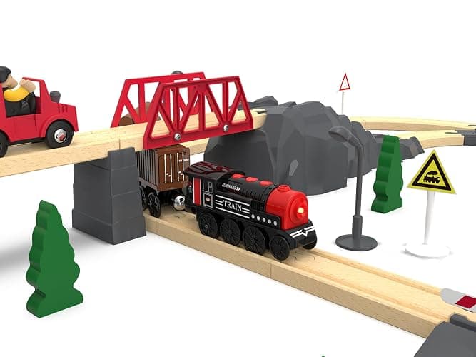 beylon Motorized Train for Wooden Track, 3Pcs Train Toy Set for 3 4 5+Years Old Boy Girl Toddlers, Battery Powered Train Compatible with Thomas & Friends, Brio and Chuggington thumbnail 9