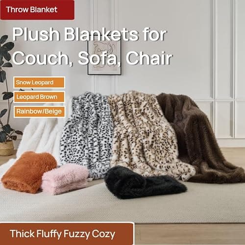 Luxury Fluffy Faux Fur Throw Blanket,Thick Fluffy Fuzzy Cozy Blanket,Plush Blankets for Couch, Sofa, Chair, Bed-Black,50x60 thumbnail 3