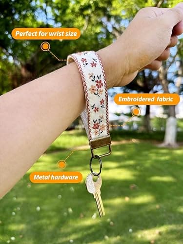 CELOKIY Embroidered Fabric Wristlet Keychain, Wrist Key Chain Women with Metal Hardware thumbnail 3