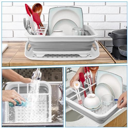 Collapsible Dish Drying Rack Portable Dish Drainers for Kitchen Counter with Drainboard, Kitchen Sink Organizer Basket RV Accessories Camper Storage and Organization Dish Rack Over Sink Drying Rack thumbnail 5