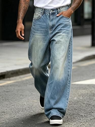 Mens Straight Leg Jeans Y2k Baggy Skater Jeans Joggers Vintage Denim Pants for Men thumbnail 6