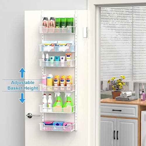 VyGrow 12.3" W Narrow Over the Door Pantry Organizer, 6-Tier Over the Door Organizer with Adjustable Basket, Pantry Door Organization for Pantry Kitchen Storage Room Spice Rack, White thumbnail 3