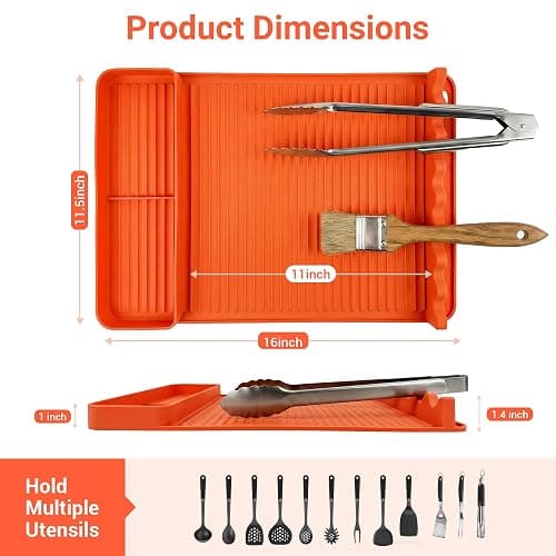 WZGUSXN Heat Resistant Silicone Grill Mat for Blackstone - 2Pack 16x11.5'' Non-Slip BBQ Tool Mat, Outdoor Cooking Camping & Tailgating, for Men Grilling（Orange） thumbnail 2