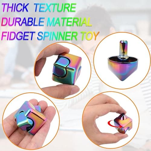 QLKUNLA Fidget Cube Spinner Anti-Anxiety Focusing Fidget Toys EDC Fidgets Spinner 4-in-1 Toy Metallic Focus Toy Cube Finger Top Desktop ADHD Stress Relieve Toys for Kids and Adults (Rainblow) thumbnail 3