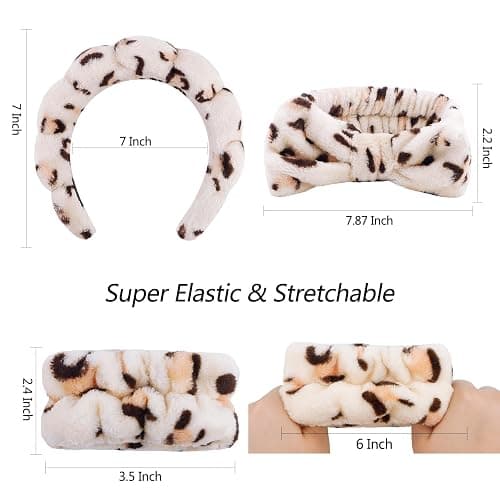 VELSCRUN 6 Pack Spa Headband, Makeup Headband, Face Wash Headbands, Skincare Headbands, Leopard Sponge Hair Band Bow Tie Spa Head Band for Washing Face Wristband Set Hair Accessories for Women Gifts thumbnail 6