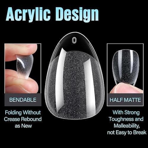 TOMICCA Short Almond Nail Tips, 240Pcs Half Matte Soft Acrylic Nail Tips, 12 Sizes Acrylic Pre-Shaped Nails, Full Cover False Nails Almond Press on Nails Short Fake Nails for Extension Nail thumbnail 2
