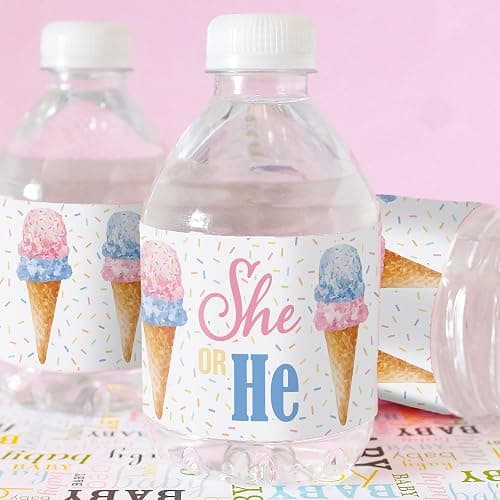 What's The Scoop Gender Reveal Water Bottle Labels, Pink or Blue Ice Cream Gender Reveal Party Waterproof Stickers for Water Bottles - 20 Count thumbnail 2