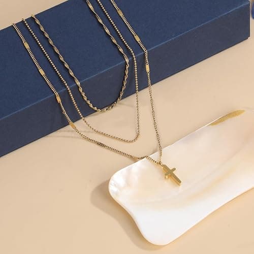 ZOFnic Cross Layered Choker Necklace for Women 18K Gold Plated Double Chain with Stack Jewelry Gift for Mom Daughter Friend Initial Charm Necklace for Birthday Anniversary thumbnail 7