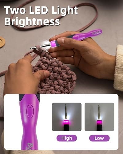 18 Sizes Lighted Crochet Hooks Set 2.0mm~14.0mm, Rechargeable Crochet Hook with Interchangeable Crochet Head, Light Up Crochet Hooks Set with 2 Levels Led for Beginner Knitting Kit Gifts thumbnail 6