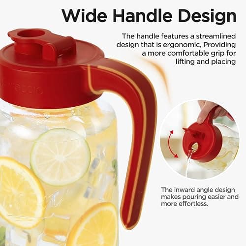 Spreccio Mason Jar Pitcher, 64 oz (2 quart), Glass Pitcher with Lid | Airtight, Leak proof, Ergonomic Handle, Pour Spout Lid, Fridge Safe, for Sun Tea, Iced Tea, Cold Brew, Lemonade, Outside thumbnail 3