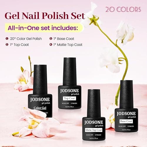 JODSONE 23 PCS Gel Polish Kit Colorful Fashion Classic Nail Gel Set 3 Bottles of Base Coat Matte and Glossy Top Coat thumbnail 2