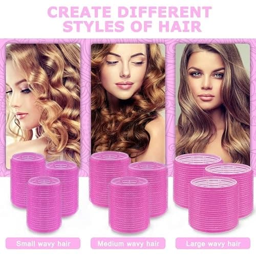 Self grip hair roller set,18 pcs,Hair rollers with hair roller clips and comb,Salon hairdressing curlers,DIY Hair Styles, Sungenol 3 Sizes Rose red Hair Rollers in 1 set thumbnail 5