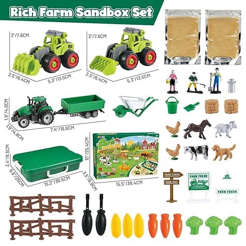 FRUSE Play Sand Farm Animal Toys,Sandbox Toys Set for Toddlers w/1 KG Play Sensory Sand, Farm Toy Figures and Tractor Truck Playset,Sensory Sandbox with Cover for Boy Girl Kid Age 3 4 5 6 7 8 9 thumbnail 4